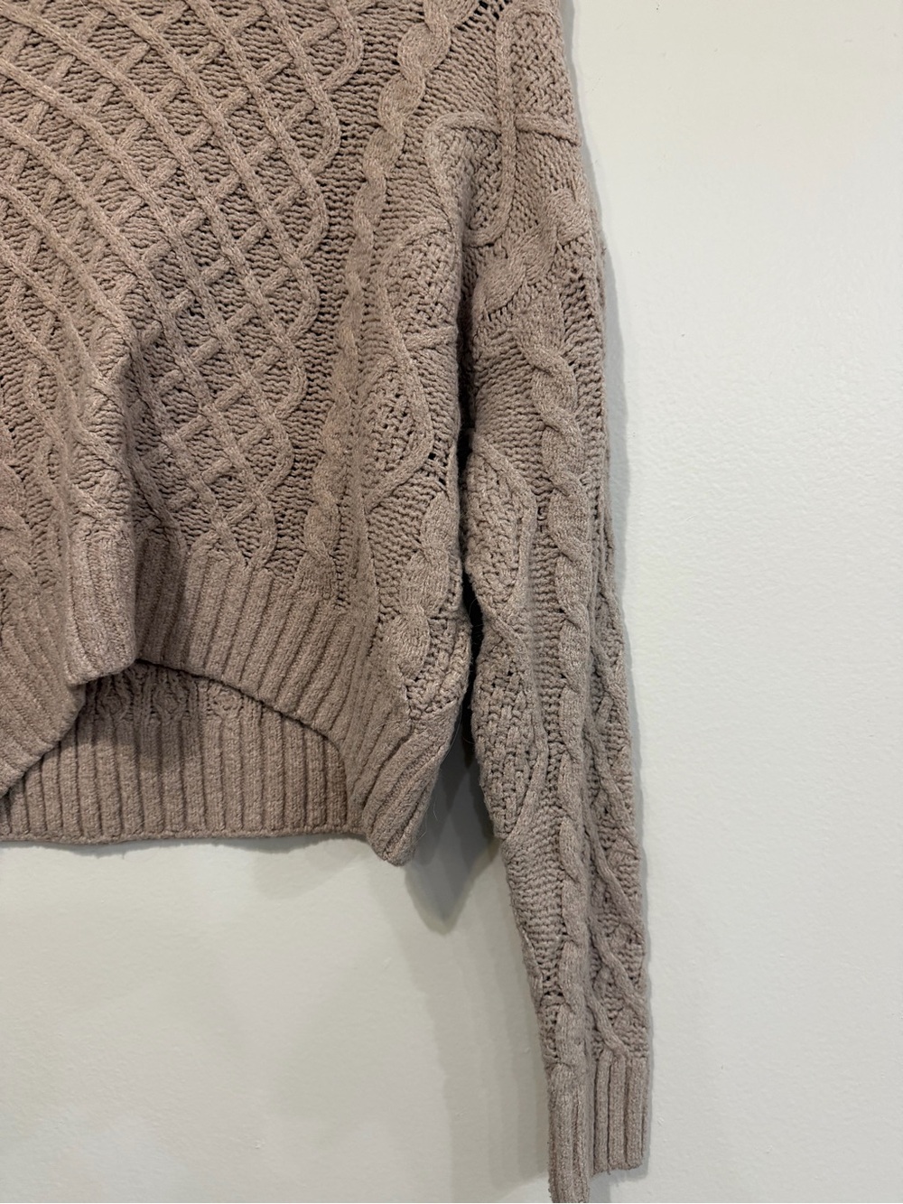 Cable Knit Crop Sweater - Taupe - Picture 3 of 5